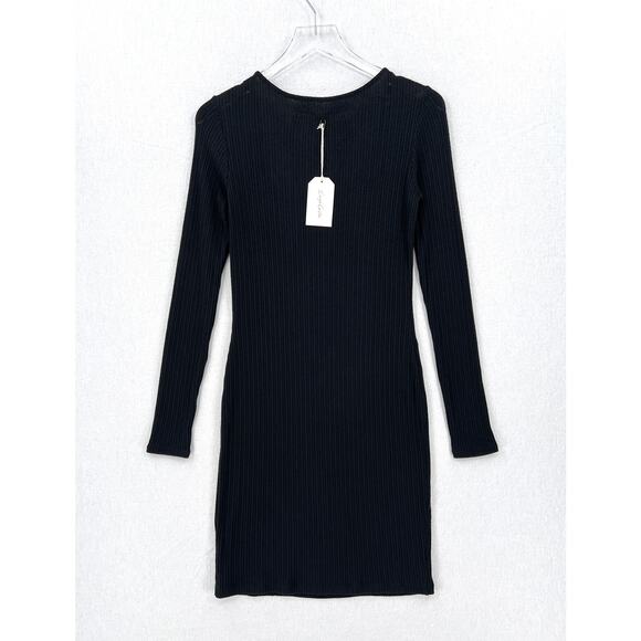 ENZA COSTA Long Sleeve Dress Womens Medium Black Scoop Stretch Rib Knit NEW - Picture 2 of 14